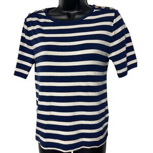 J.Crew Striped T-Shirt Top Women's Medium Nautical Gold Button Perfect Fit